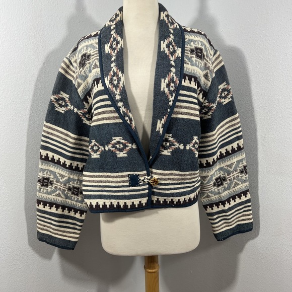 Vtg Flashback Cropped Jacket Women M Southwest Aztec Western Cowgirl Ranch Rodeo - Picture 4 of 12